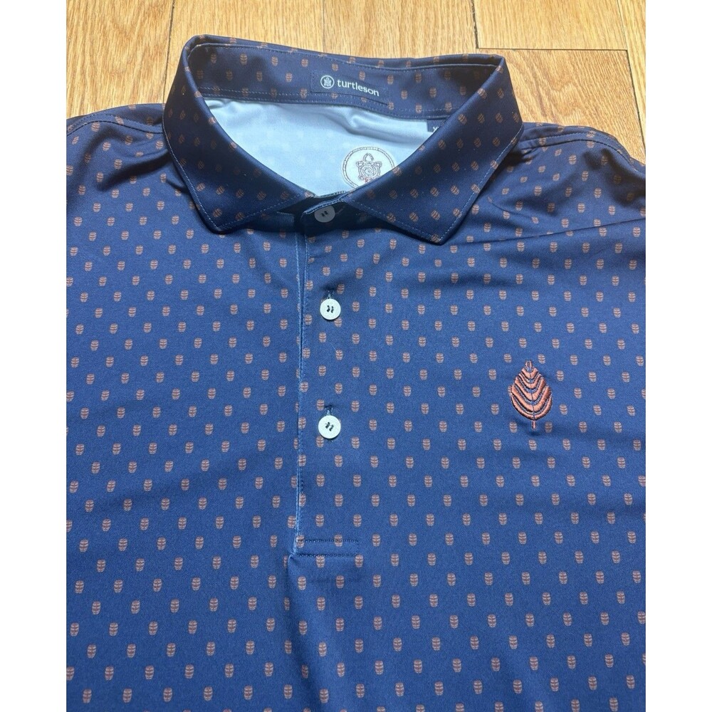 Turtleson Polo Shirt Mens XL Blue Barrel Print Golf Performance Short Sleeve
